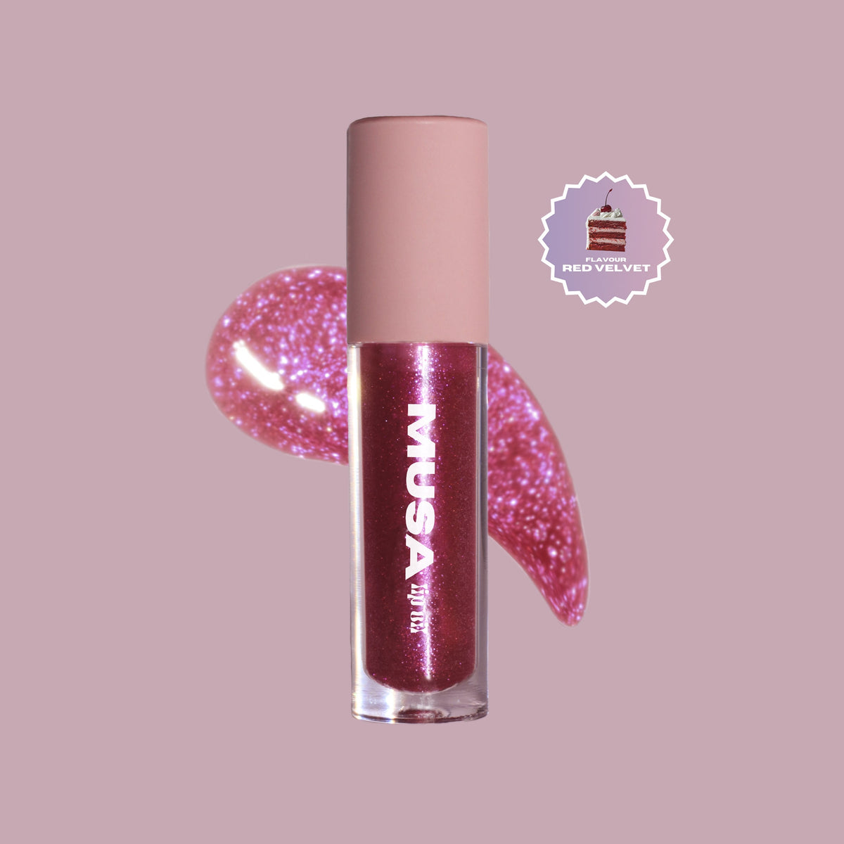 Dark pink glitter lip oil with purple glitter and red velvet scent.#color_red-velvet